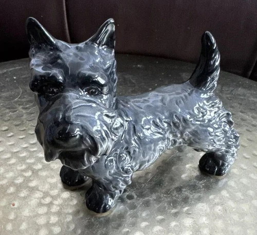 GOEBEL SCOTTIE DOG Scotty Black Gray Grey Figurine W Germany Vintage Glossy 4”