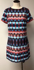 J CREW GREAT MOD MCM GEOMETRIC BLUE AQUA PINK SHORT SLEEVE SHIFT DRESS SZ 4