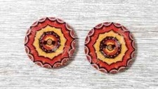 flowers boho wood sewing buttons 2 holes 1 inch (set #A1006) 2pc
