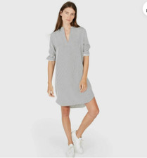 EVERLANE 00 XS Split Neck Silk Shirt Dress Tunic White Black Stripe