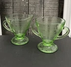 URANIUM Depression Hazel Atlas Glass Creamer Sugar Bowl Set Clover Pedestal