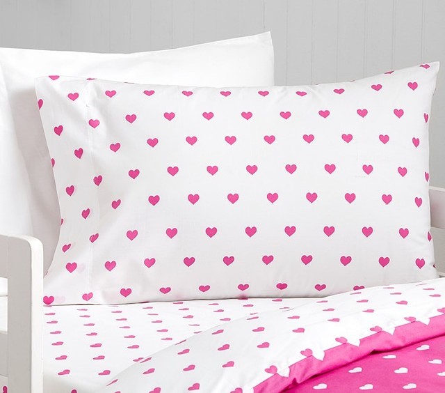 Pottery Barn Kids Pillowcase Pink Hearts Organic Toddler Nursery
