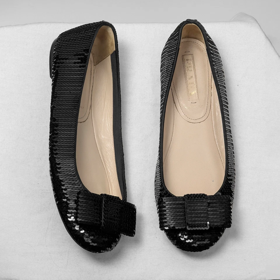 Prada блестки бант блестящий Paillettes блестящий низкий балет черный плоскостях EU37,5 US7,5-8 - Изображение 4 из 4