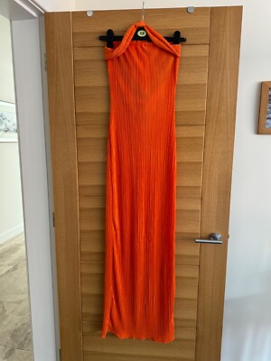 Pretty Little Thing PLT Bandeau Cowl Back Maxi Ribbed Orange