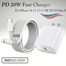 PD 20W Fast Charger Block For iPhone 14 13 12 11 Pro Max XR SE 8 PD USB-C Cable