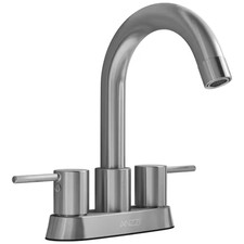 Remnants 4 In. Centerset Double Handle Mid Arc Bathroom Sink Faucet with Drain K