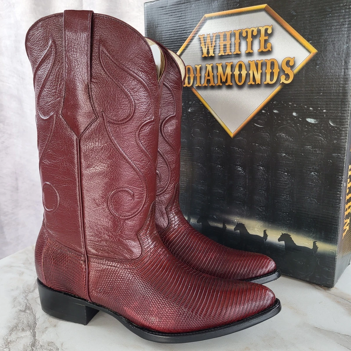 Vintage White Diamonds Cognac Brown Eel Skin Leather Cowboy Boots Pointed Toe White Diamonds Boots: Mexican Artesanal Craftsmanship main image 2