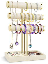 3 Tier Bracelet Holder Display Stand - Beige Velvet Bracelet Holder Organizer