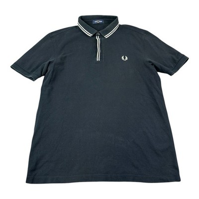 Fred Perry Black Gold Iconic Logo Cotton Mens S/S Polo Shirt Size Large