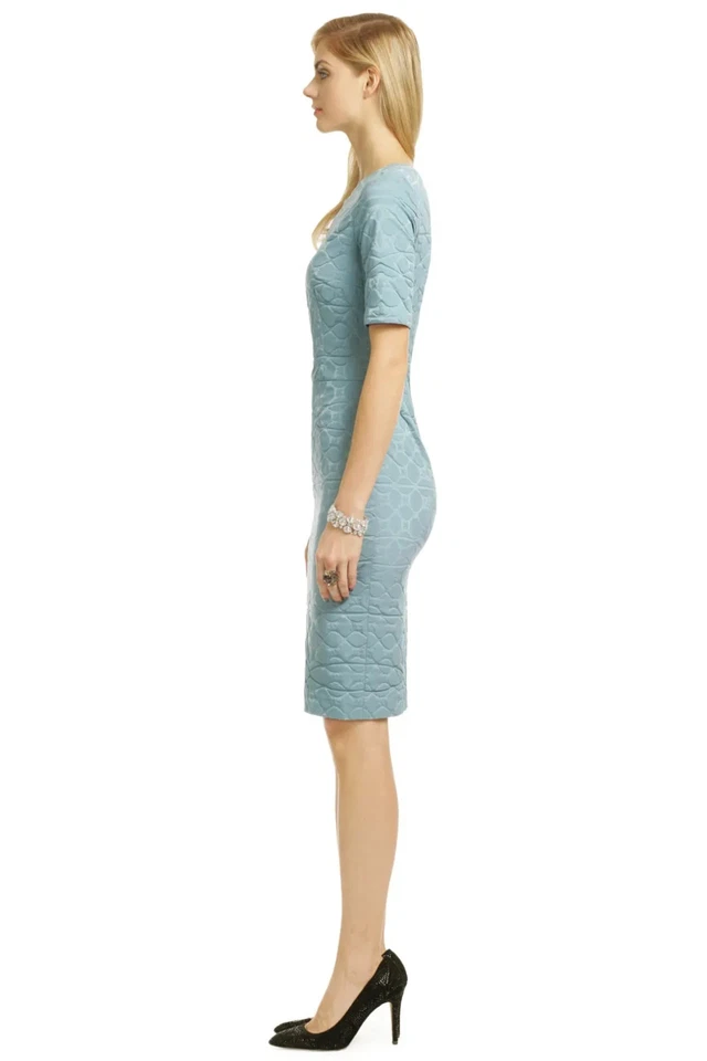 Vestido Vaina Para Mujer Vera Wang Azul Marcas Onduladas Texturizado Manga Corta 6 $1095 Foto 3 de 4