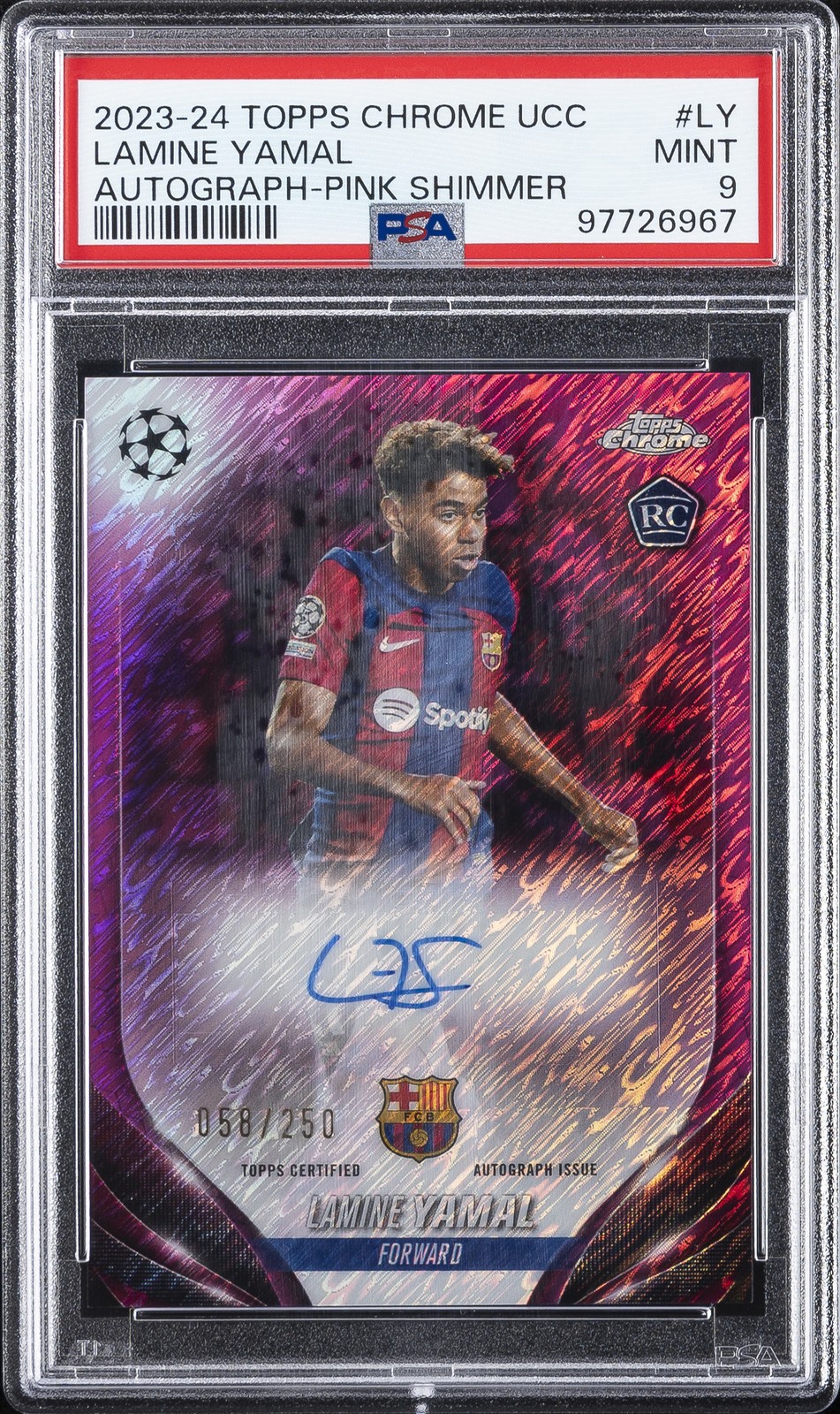 TOPPS CHROME UEFA CLUB COMPETITIONS CHROME AUTOS #LY LAMINE YAMAL 58/250 PSA 9