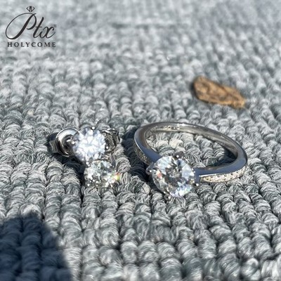 Luxus 925 Silber D-Farbe 1ct Runder Moissanit Ring Set GRA VVS1 Verlobung