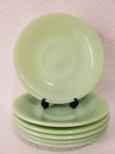 6 Vintage Jadeite Fire-King Oven Glass Jane Ray Saucers