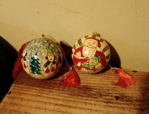 Vintage Paper Mache Christmas Ball Bulb Ornament Handmade in India Santa Gifts