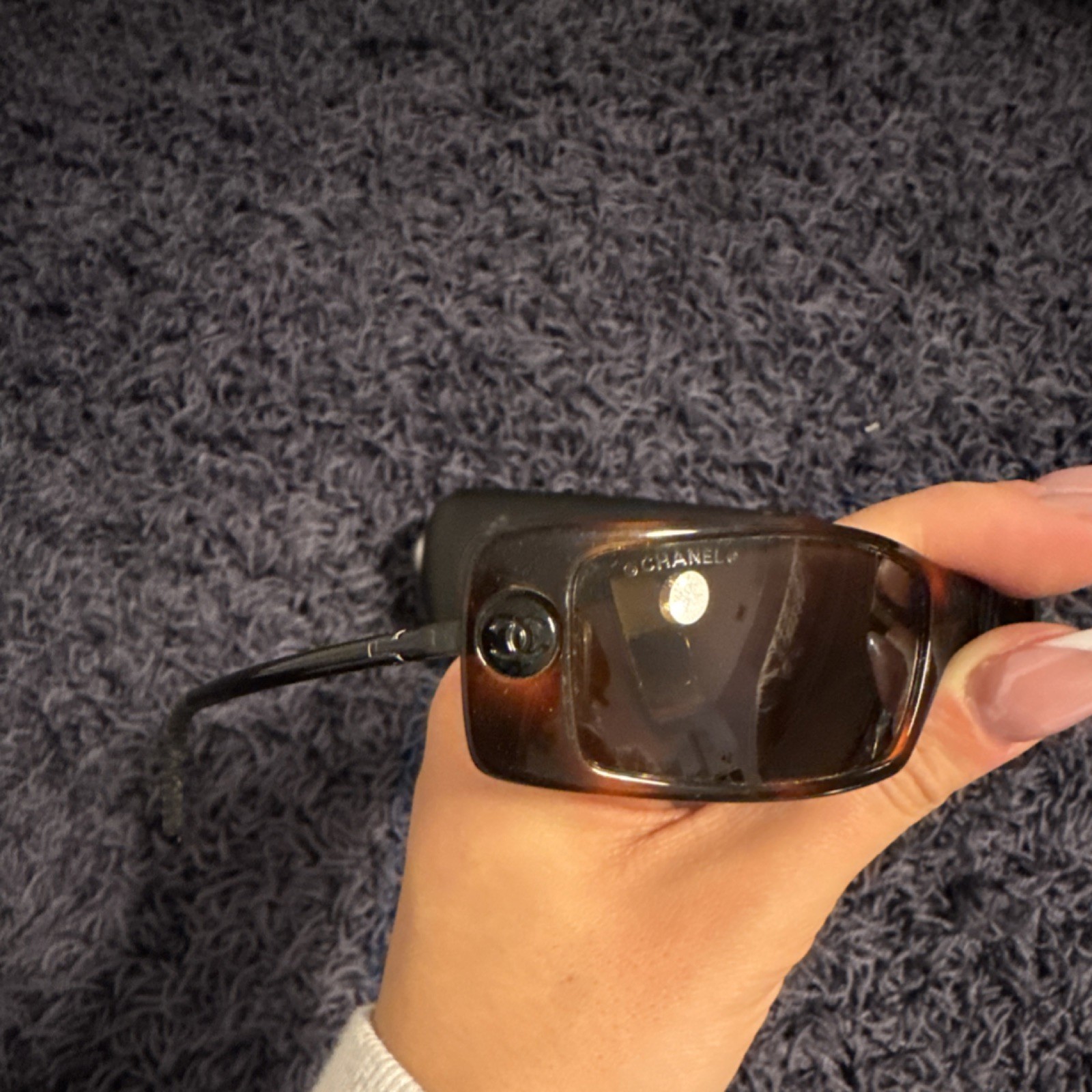 CHANEL Rectangle Sunglasses Brown Plastic Frame L… - image 4