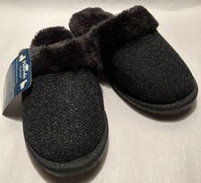 NEW Hounds Glitter Scuffs Womens 5/6 Black/Frosted Faux Fur Cushioned Slippers