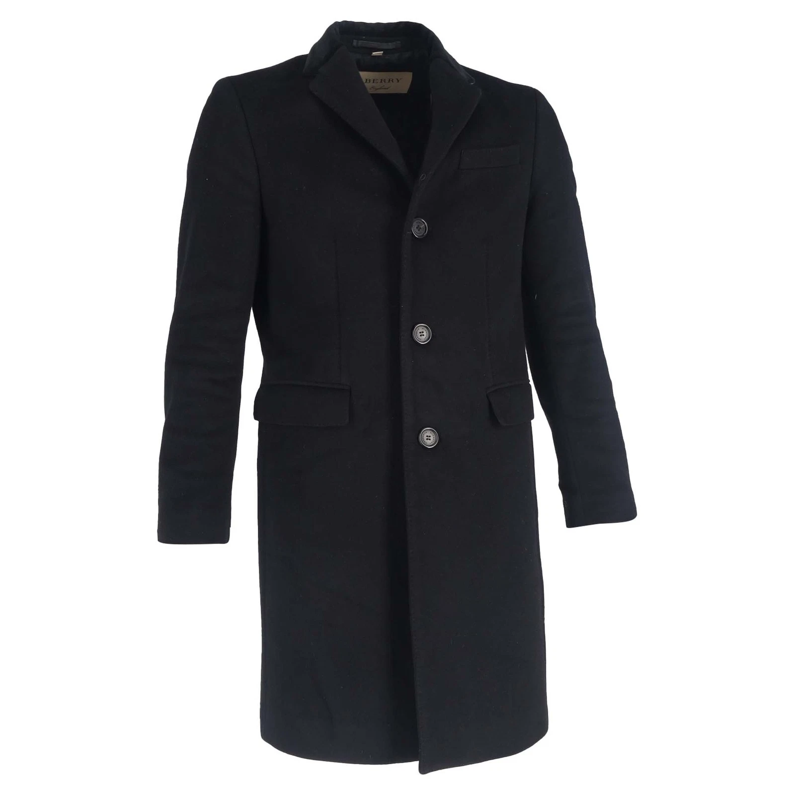 Cappotto monopetto Burberry con tasche in lana nera