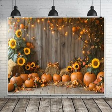 Fall Backdrop 10x8ft Thanksgiving Pumpkin Rustic Barn Door Photo Background