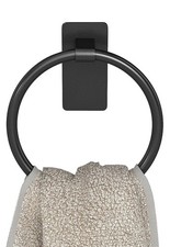 Bathroom Towel Holder Adhesive Round Black Wall Mount Towel Rack Ring