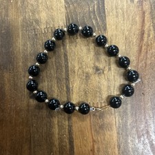 7.75 14k Gold Onyx Beaded Bracelet 13.01 Grams