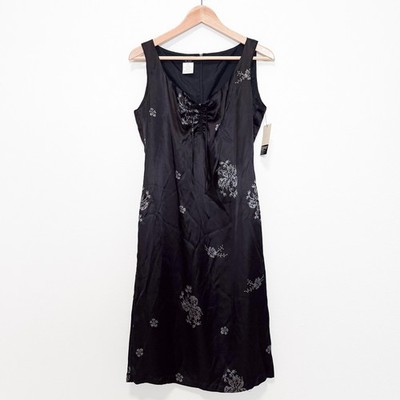 NWT Vintage 90s Y2K ESPRIT Black Satin Slip Dress Size 7/8 Whimsigoth Grunge