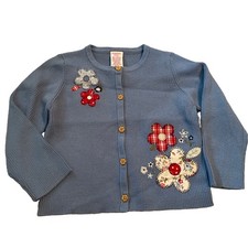 VTG Gymboree 3 yr Girls Knit 2002 button Sweater Cardigan Sunflower Fields Blue