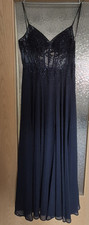 Damen Abendkleid lang Blau Spitze Pailletten ...