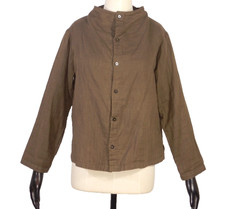 Vintage 80s Issey Miyake Plantation Brown Linen Shirt with Pocket Size Medium