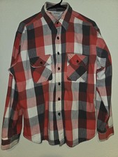 Five Brother VTG Flannel Shirt Men's L Red Plaid Long Sleeve Made In USA Vintage