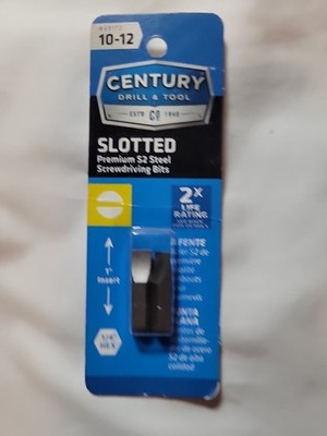 10-12 CENTURY 1'' SLOTTED BIT #69172 Premium S2 Steel Screwdriving Bits 1/4'' Hex
