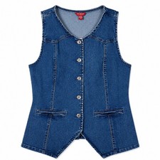 GUESS Women's Denim Vest Large Blue Button Front Casual