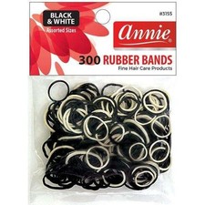  6PK Annie Rubber Bands Assorted Sizes, 300 Count , Black  White 3155