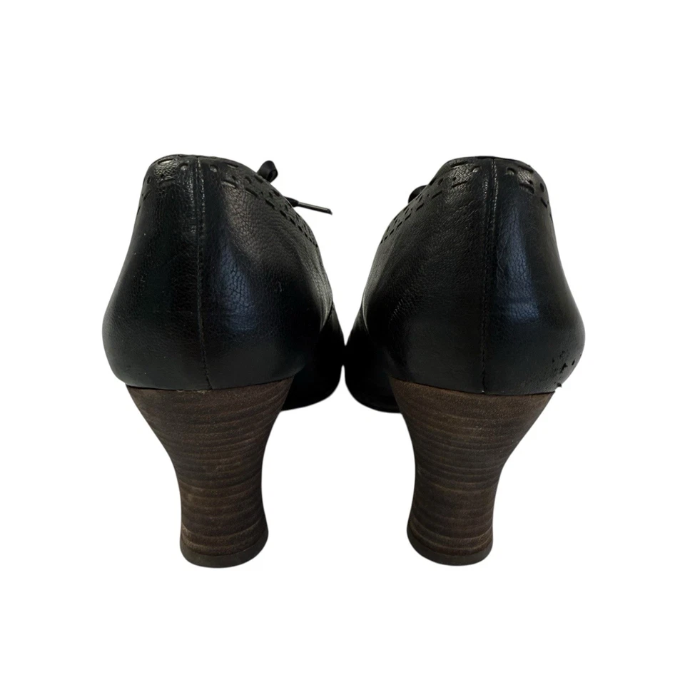 Naya Jada Mary Jane Pumps Black Leather Satin Laces Wooden Heel Shoes Size 8M US - Image 3 of 4