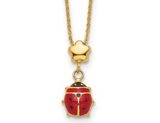 14K Yellow Gold Ladybug Pendant Necklace with 16.5 inch Chain
