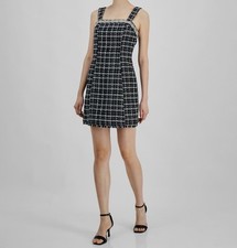 Tahari ASL Women's Black Tweed Embellished-Neck Sleeveless Dress Petite Size 4P