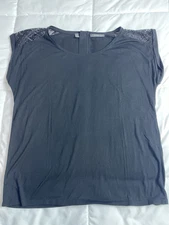 ESPRIT Shirt Women Short Sleeve Lace Black Size XL back Zipper