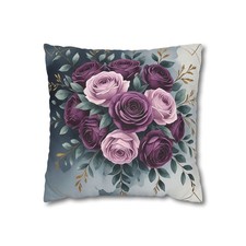 Purple Rose Bouquet Pillowcase  Floral Square Throw Pillow