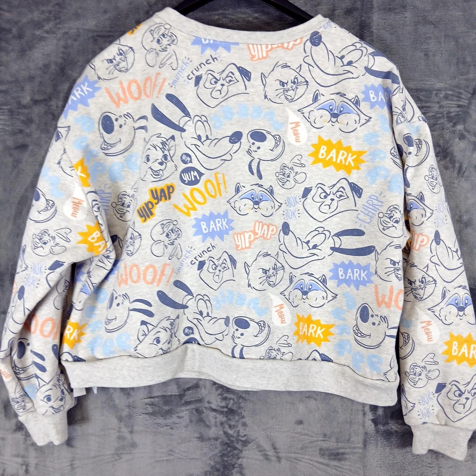 Disney Sweatshirt Womens XL Gray Allover Dog Cat Print Bark Woof Yip Yap - Image 3 of 4