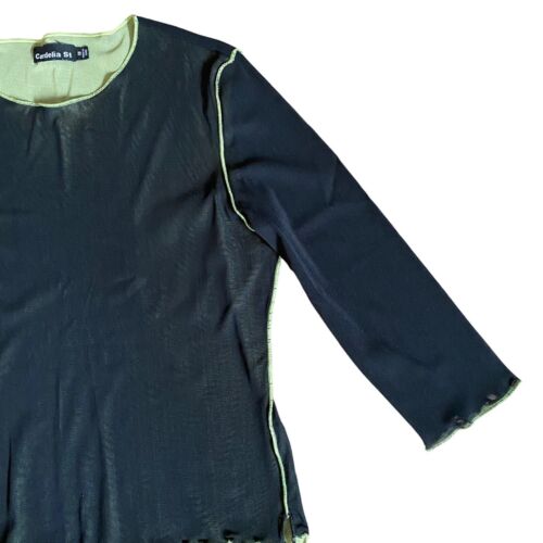 Cordelia St Womens Top Black With Green Trim Size 18 Slim Fit Long Sleeve - Picture 5 of 7