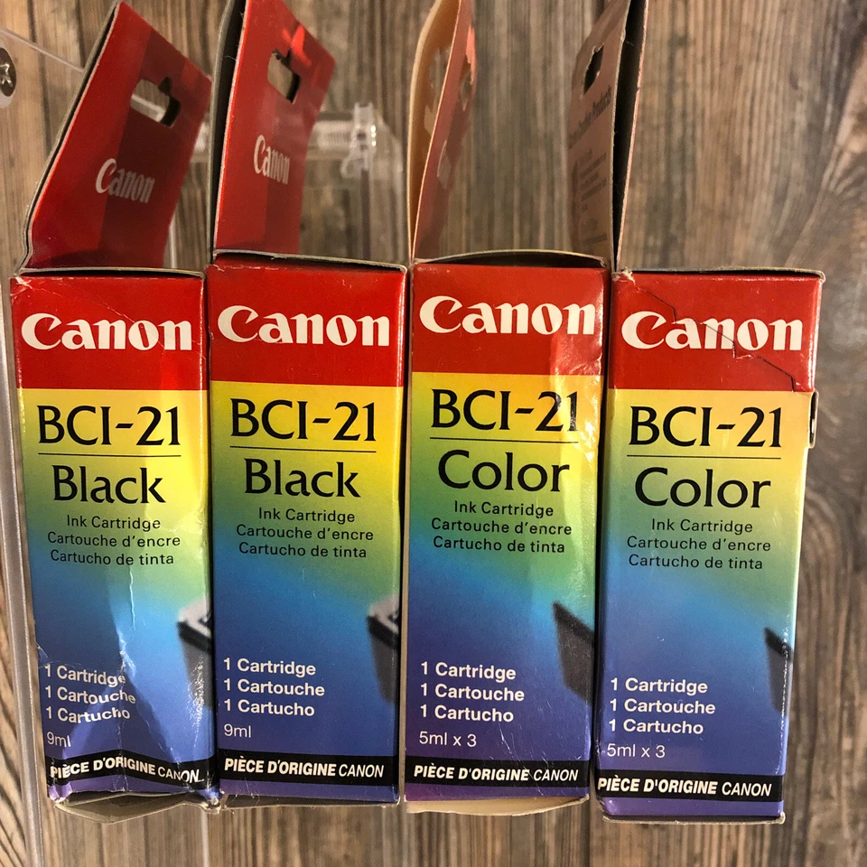 NUEVO Cartucho de tinta Canon BCI-21 tricolor y negro sellado GENUINO Canon Lote de 4 Foto 4 de 4