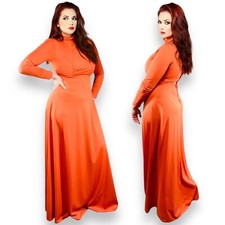Vintage 1970s Womens Orange Maxi Long Sleeve Studio 54 Disco Dress XS - S