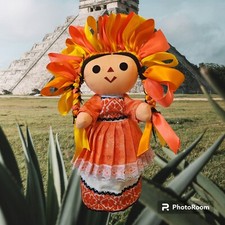 MEXICAN POSABLE RAG DOLL 12in HAND MAID EMBROIDERED DRESS DOLL DETAILED COLORFUL