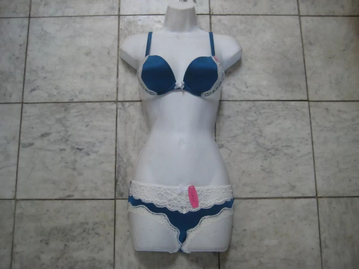 New Blue / White Bra panties set size 32 B sexy naughty tight FREE S&H