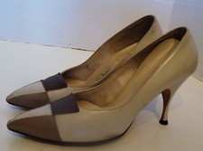 Vintage Tan Brown Patchwork High Heel Pointed Toe Shoes QualiCraft 7 1/2 B