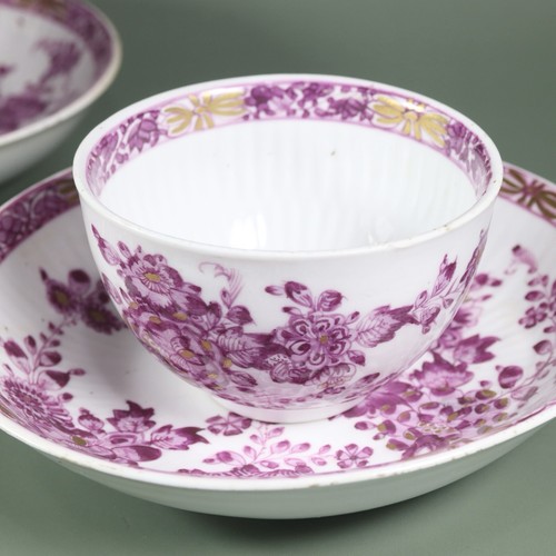 Pair 18th Century Meissen Cups And Saucers, Purple Decorated, Swords Mark. - Picture 10 of 22