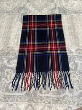 Cejon Plaid Scarve Made Italy Acrylic w Fringe Red Blue Yellow Black Womens