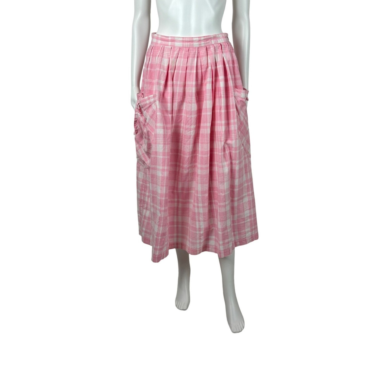 Vintage 80s Plaid Skirt Womens Small Retro 1950s Style Pink Picnic Midi