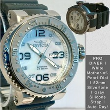 52mm Auto Day & Date | White MOP Dial | Gray Strap PRO DIVER Invicta Mens Watch