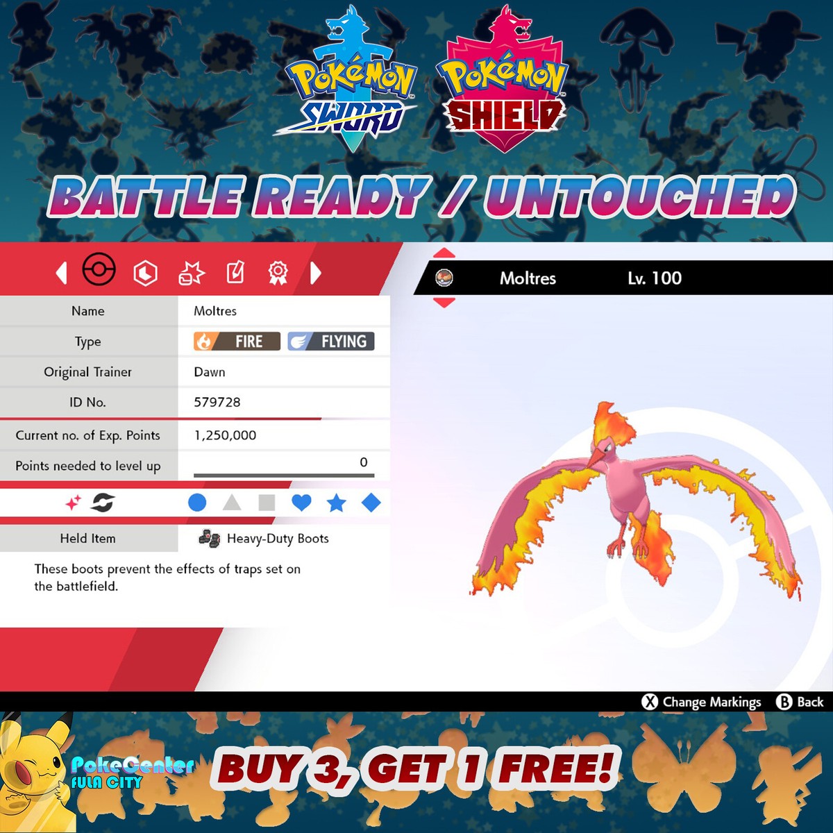 Pokemon Sword and Shield Shiny Moltres 6IV-EV Trained