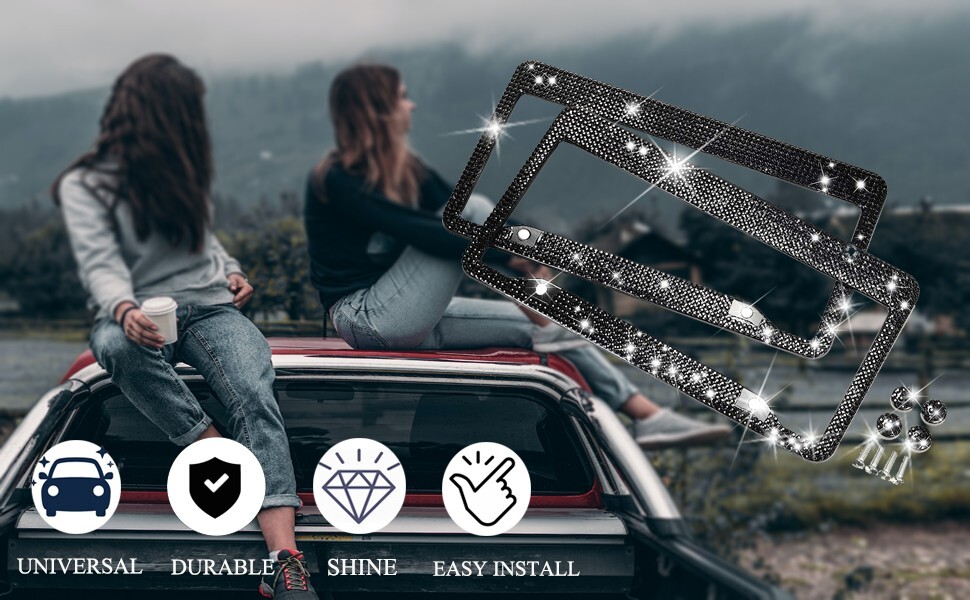 Diamant Noir Sur Le Cadre Noir De Plaque Dimmatriculation